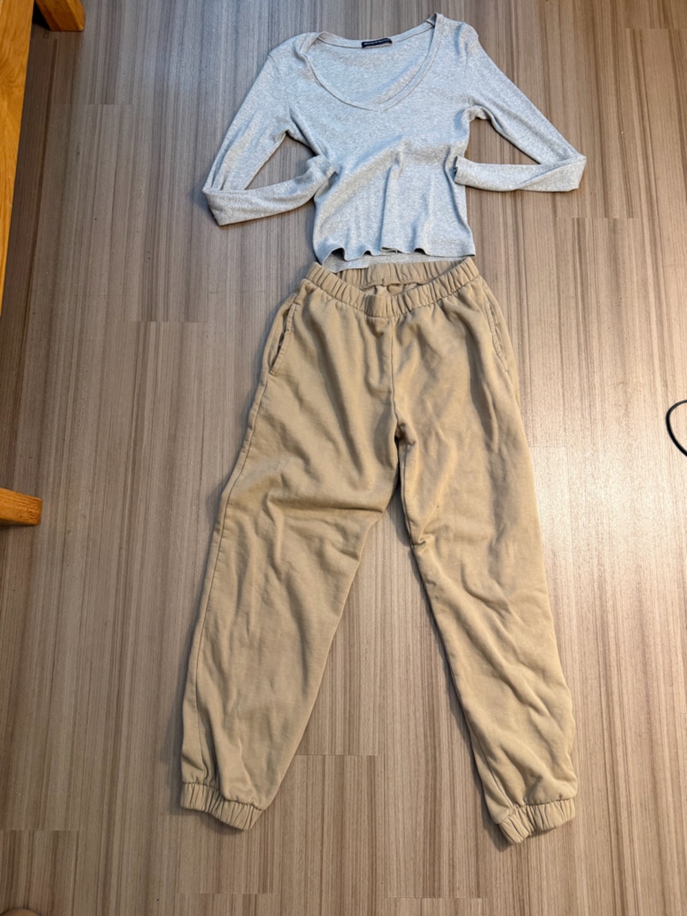 John Galt Tan Elastic Waist Jogger with grey long sleeve Brandy Melville top